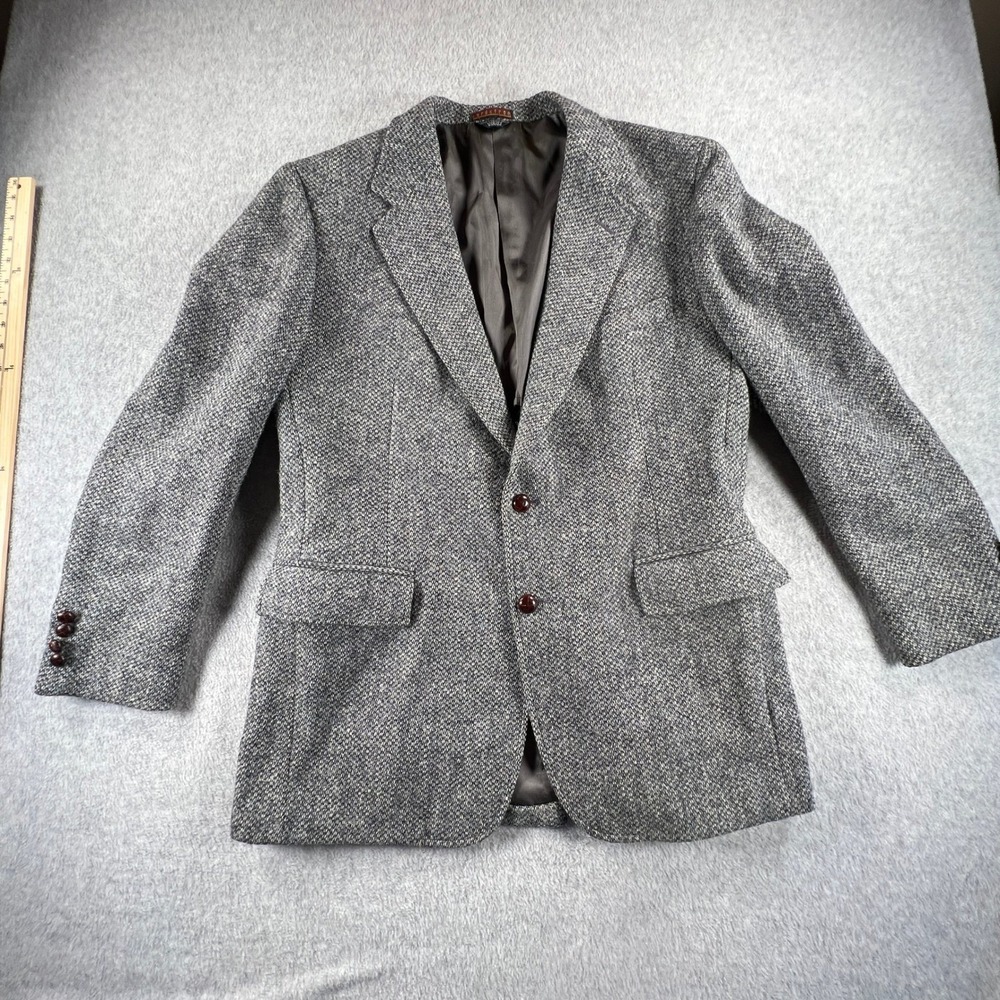 Nordstrom Vintage Harris Tweed Blazer Grey Blue Salt and Pepper Mens 40R